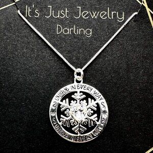 Sterling Silver Womans Necklace CZ Snowflake "Unique In Every Way" Pendant